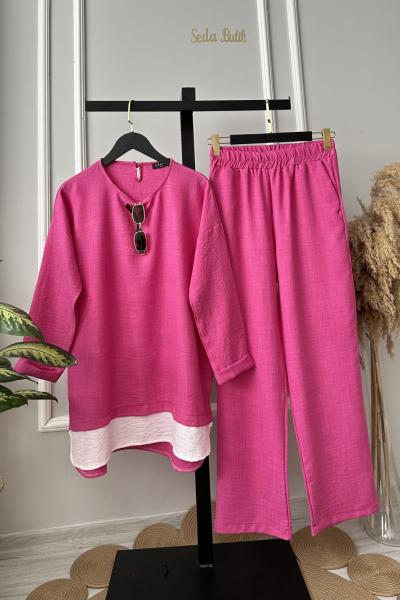 Belinay Keten Takım Pembe Pembe