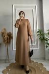 Boğazlı Fitilli Elbise Camel Camel