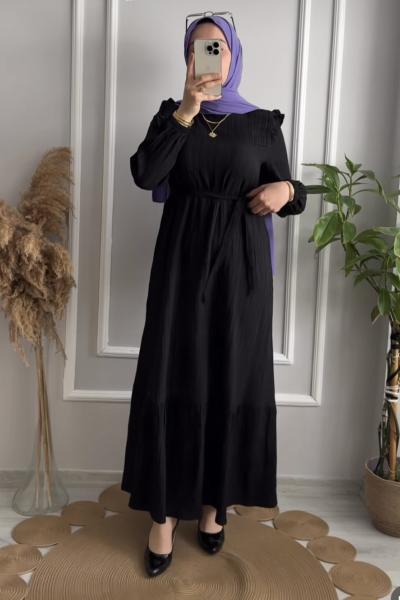 Kaş Keten Elbise Siyah Siyah