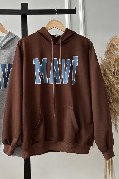 Mavi Desen Kapşonlu Sweat Acı Kahve Acı Kahve