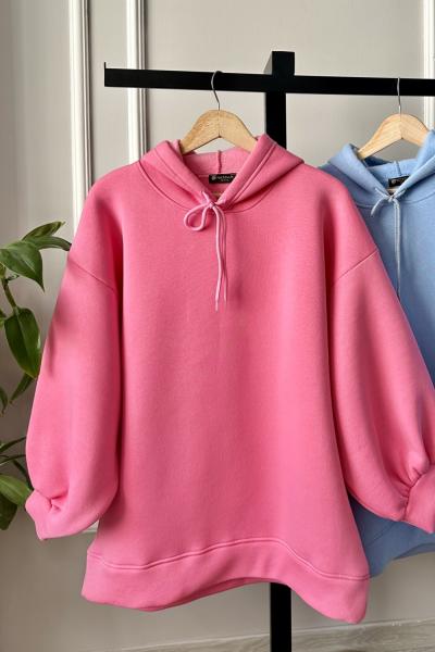 Üç iplik Kapşonlu Sweat Pembe  Pembe