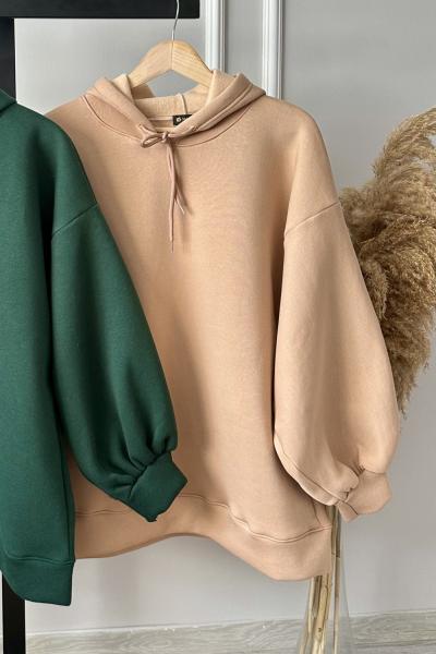 Üç iplik Kapşonlu Sweat Vizon Vizon