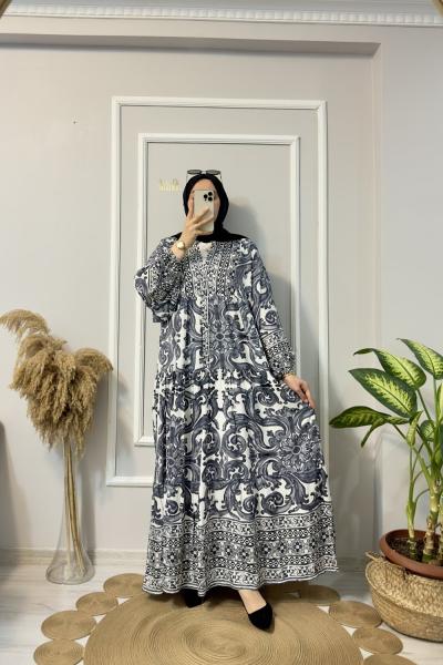 Viskon Elbise Ebrar Gri Gri