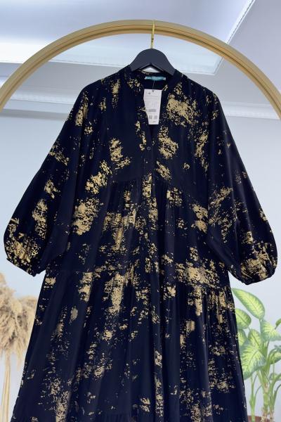 Yıldız Elbise Varan Desen Siyah Siyah