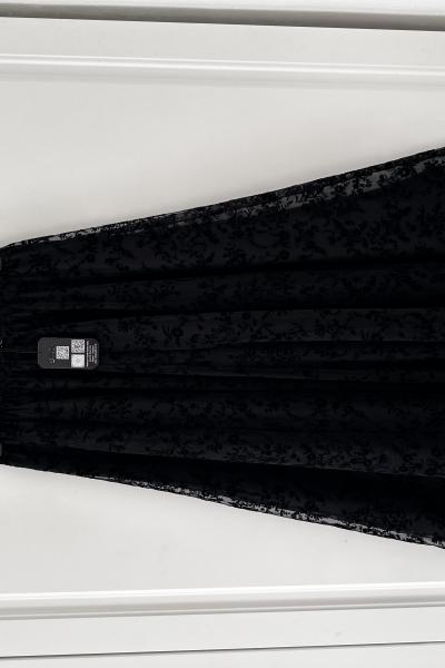 Asimetrik Çiçek Motifli Tül Etek  Siyah