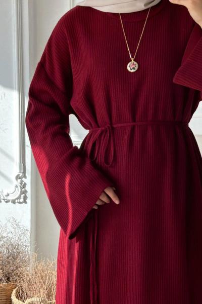 Basic Triko Elbise Bordo Bordo