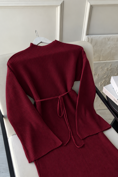 Basic Triko Elbise Bordo Bordo
