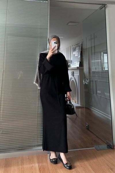 Basic Triko Elbise Siyah Siyah