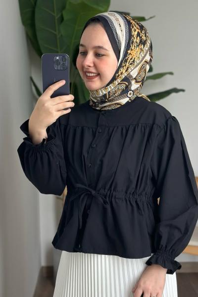 Beli Tünelli Gömlek Siyah Siyah