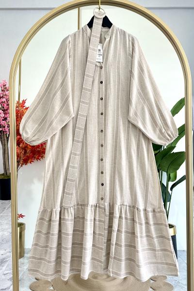 Beril Keten Elbise Vizon Vizon