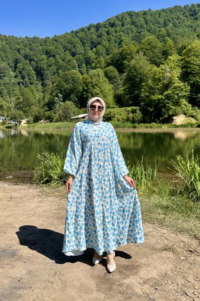 Çiçek Elbise Mavi Mavi