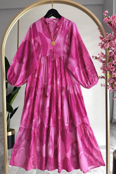 Çiçek Viskon Elbise Pembe Pembe