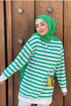 Çizgili Sweat Beyaz Yeşil Yeşil