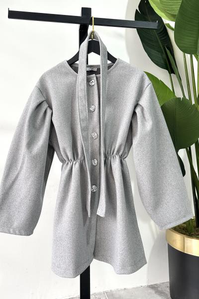 Düğmeli Beyza Kaşe Kap  Gri Gri