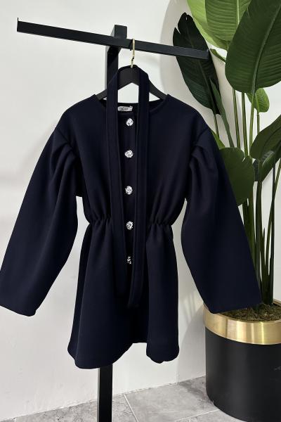 Düğmeli Beyza Kaşe Kap  Lacivert  Lacivert