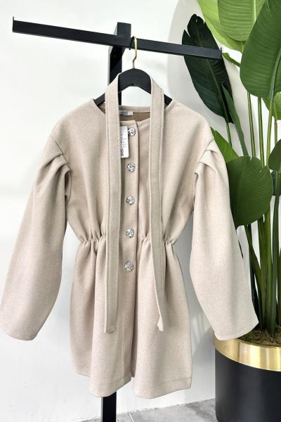 Düğmeli Beyza Kaşe Kap  Taş Taş Rengi