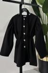 Düğmeli Beyza Kaşe Kap Siyah Siyah
