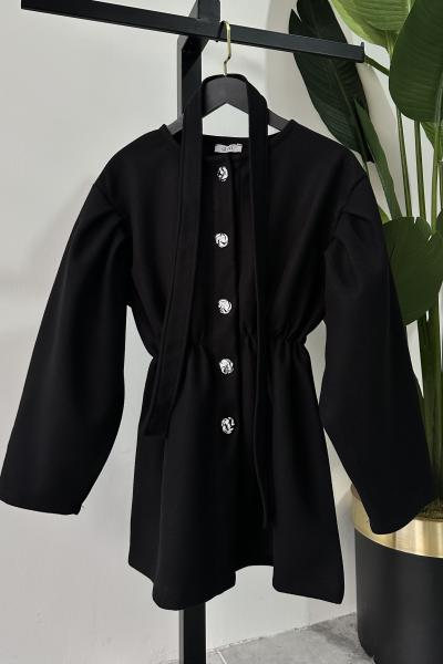 Düğmeli Beyza Kaşe Kap Siyah Siyah