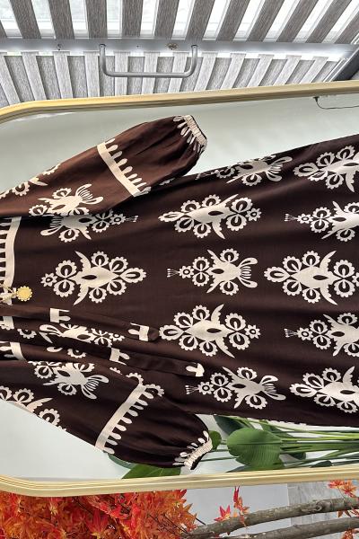 Düğmeli Viskon Nevin Elbise Acıkahve Acı Kahve