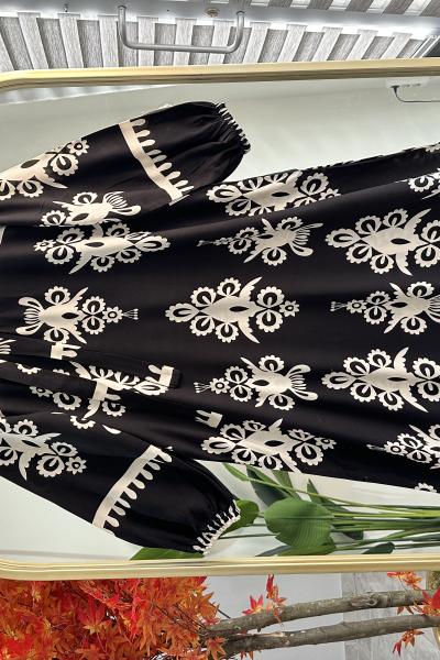 Düğmeli Viskon Nevin Elbise Siyah Siyah