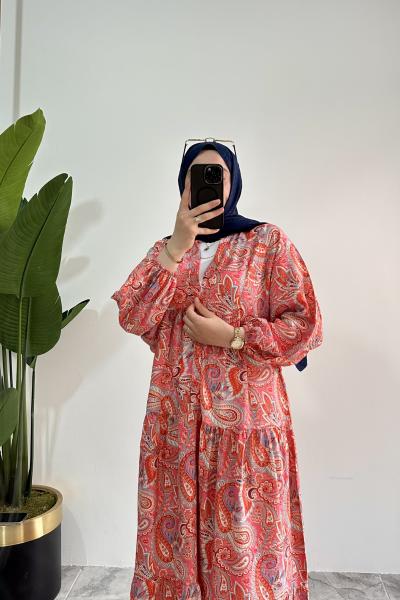 Etnik Desen Mango Elbise Turuncu Turuncu