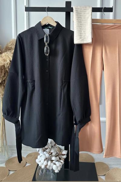 Gofre Gömlek Siyah Siyah