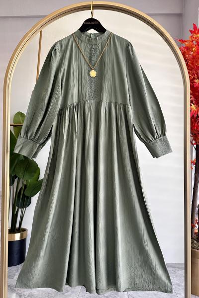 Güpür Detay Sude Elbise Çağla Yeşili Yeşil