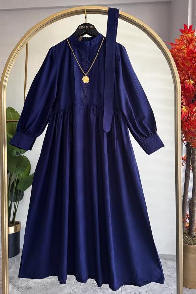 Güpür Detay Sude Elbise Lacivert Lacivert