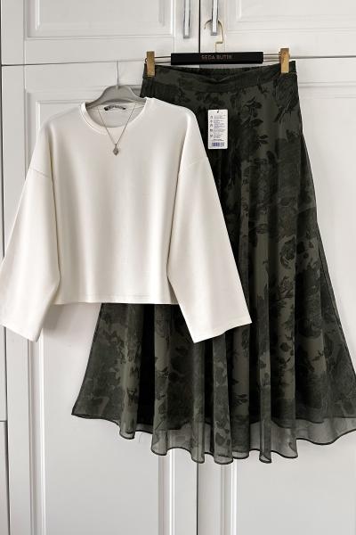 Hanımeli Kombin Beyaz Haki Beyaz