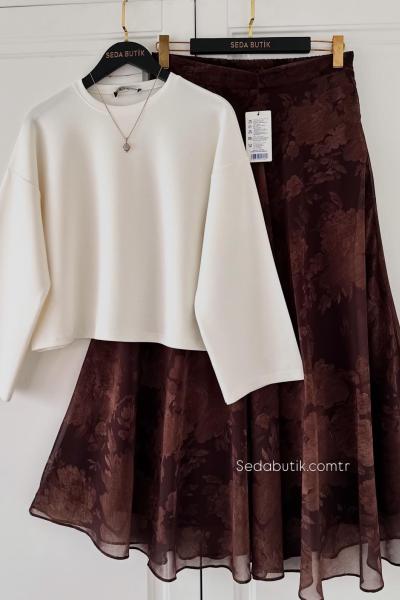 Hanımeli Kombin Ekru-Acı Kahve Ekru