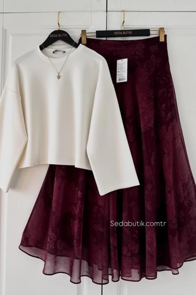 Hanımeli Kombin Ekru-Bordo  Ekru Bordo