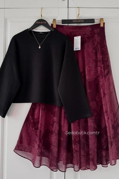Hanımeli Kombin Siyah-Bordo  Siyah Bordo