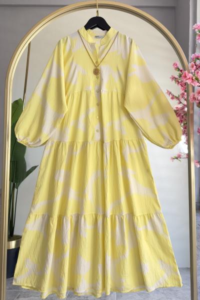 Leman Elbise Mango Kumaş Sarı Sarı