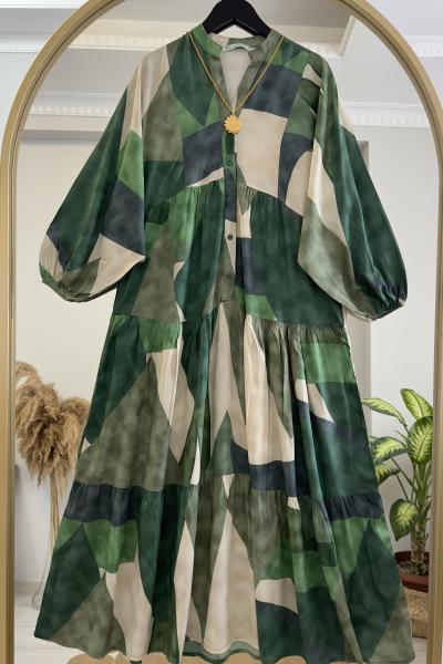 Lotus Viskon Elbise Yeşil Yeşil