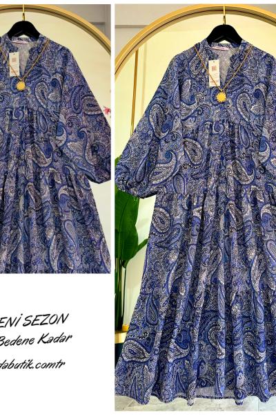 Mango Kumaş Elbise Etnik Mavi Mavi