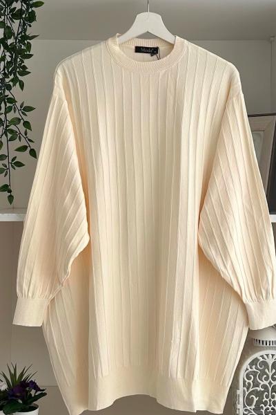 Merserize Fitilli Tunik Ekru Beyaz Ekru