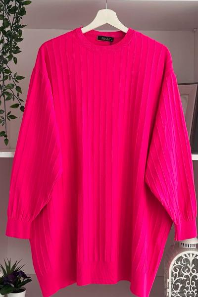 Merserize Fitilli Tunik Fuşya Pembe Fuşya