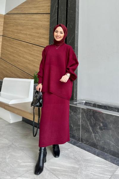 Merserize Triko Etek Takım Bordo Bordo