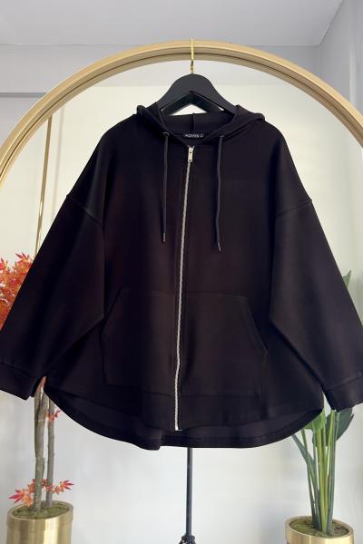 Mevsimlik Oysho Kumaş Fermuarlı Kap Siyah