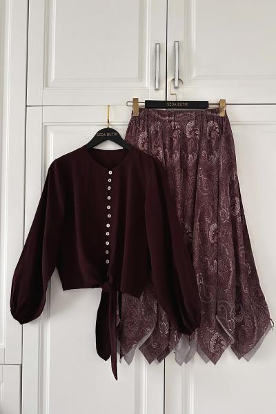 Modal Gömlek Asimetrik Etek Kombin  Ekose Kahve