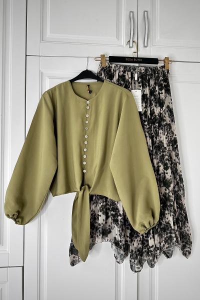 Modal Gömlek Etek Kombin Yeşil Yeşil