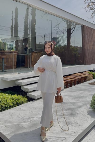 Modal Kumaş Balonkol Tunik Beyaz Beyaz
