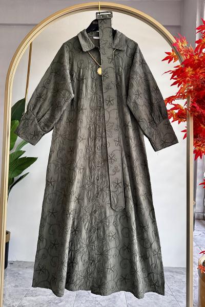 Nakış Detay Aden Elbise  Yeşil