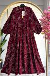 Nakışlı Meyra Viskon Elbise  Bordo