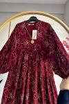 Nakışlı Meyra Viskon Elbise  Bordo