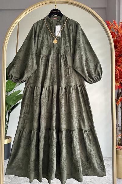 Nakışlı Yaprak Elbise Yeşil Yeşil