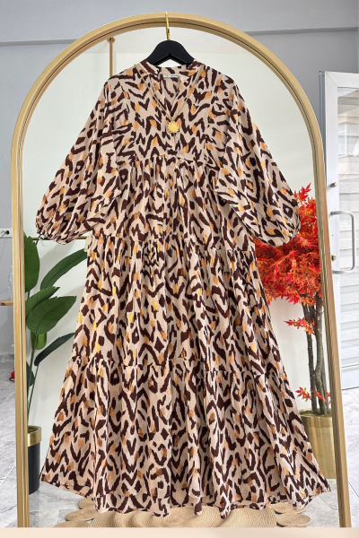 Nare Elbise Kahve Turuncu Turuncu