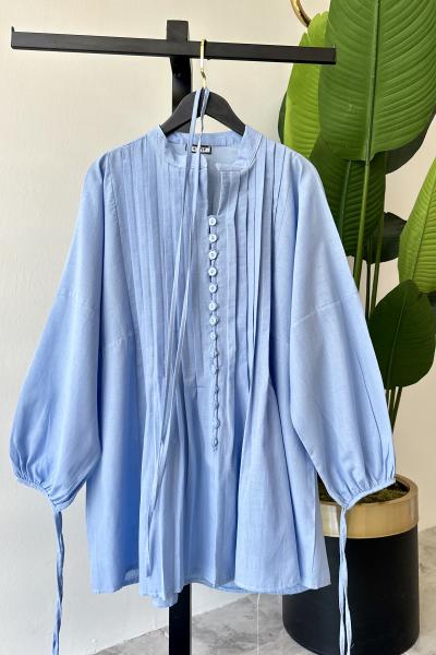 Nervür Detay Gömlek Bebe Mavisi Bebe Mavisi