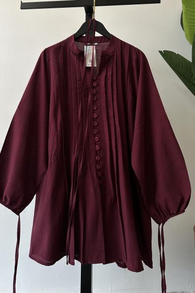 Nervür Detay Gömlek Bordo Bordo