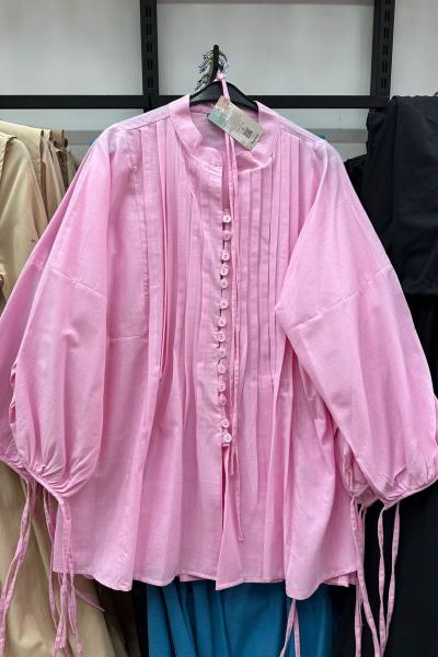 Nervür Detay Gömlek Pembe Pembe